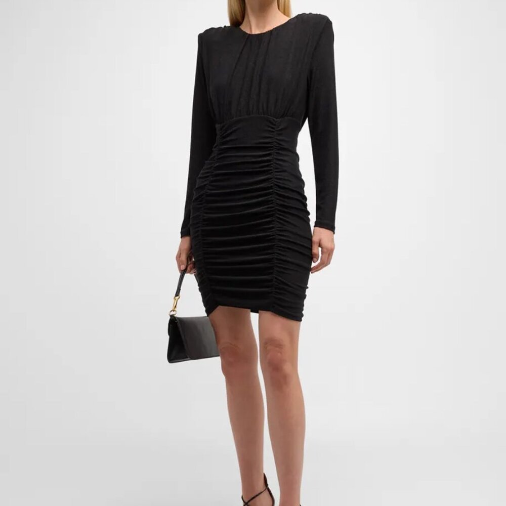 Veronica Beard Jeremiah Dress Black Glitter Knit Long Sleeve Ruched Medium